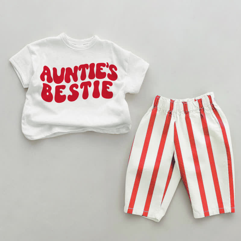 AUNTIE'S BESTIE Baby Toddler Red Vertical Striped 2-piece Set - White&Red - 4-5T - image 1