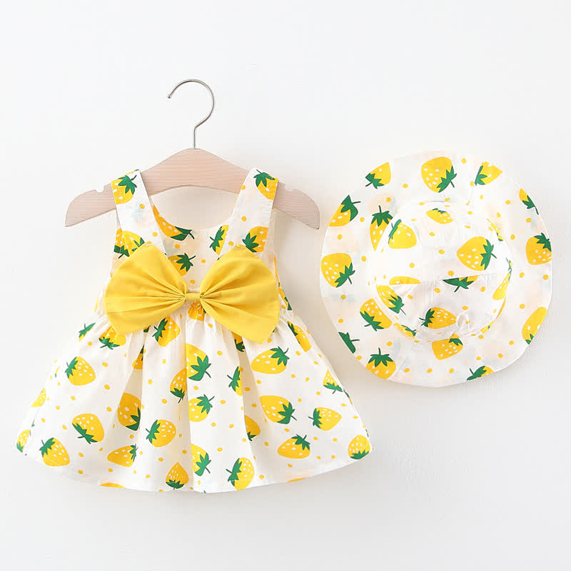 Baby Strawberry Dots Dress with Hat - Yellow - 2-3T - image 2