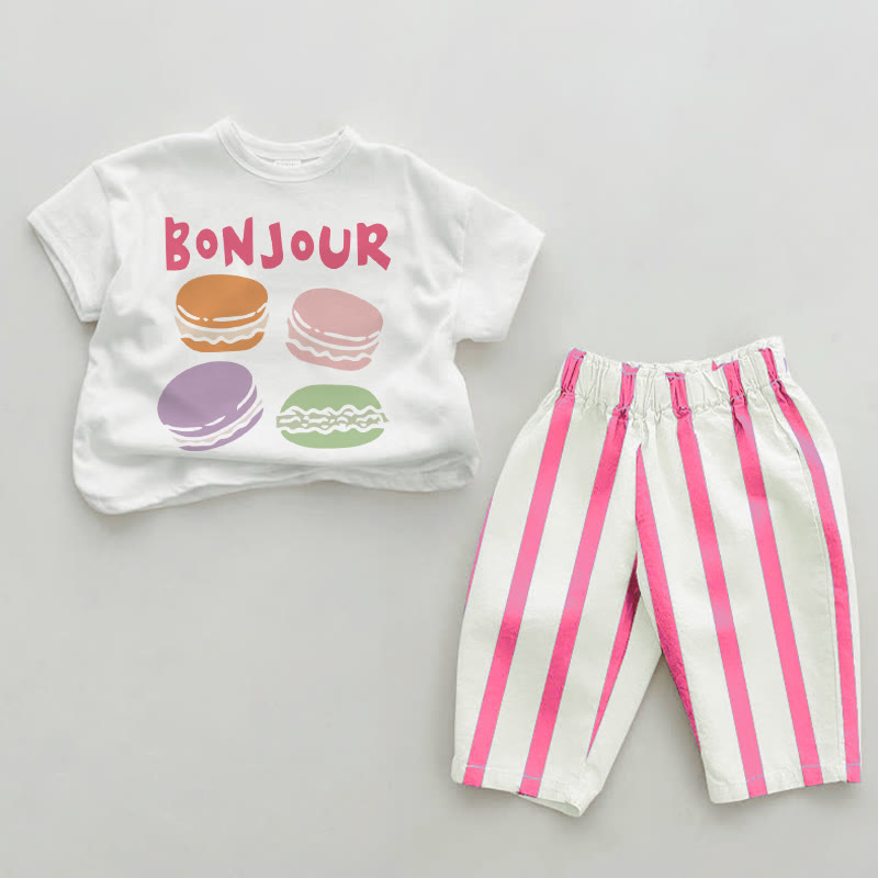BONJOUR Baby Macarons Pink Vertical Striped 2-piece Set - White&Pink - 2-3T - image 1