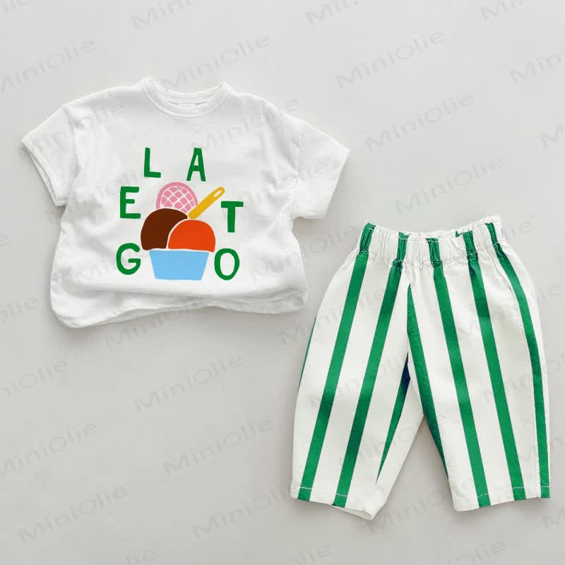 GELATO Baby Green Vertical Striped 2-piece Set - White&Green - 2-3T - image 1