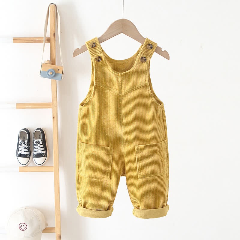 Toddler Solid Color Corduroy Neutral Overalls - Yellow - 5-7T - image 2