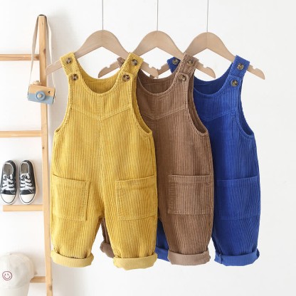 Toddler Solid Color Corduroy Neutral Overalls - image 1