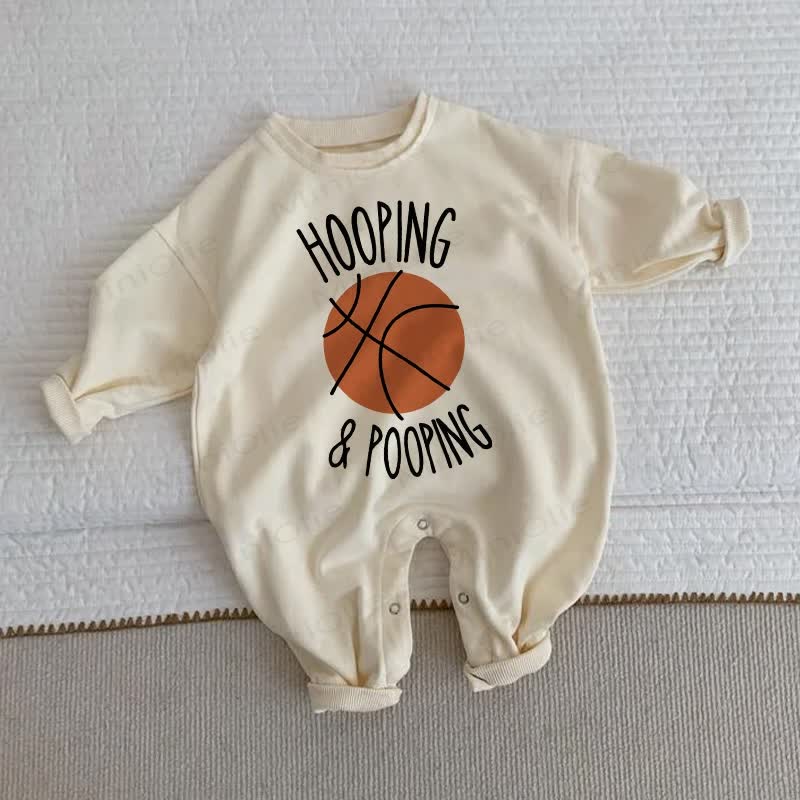 HOOPING & POOPING Baby Basketball Romper - Beige - 2-3T - image 1