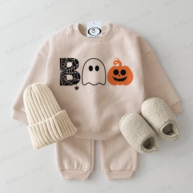 BOO Baby Pumpkin Sweatsuit 2-piece Set - Beige - 2-3T - image 1 - image 2