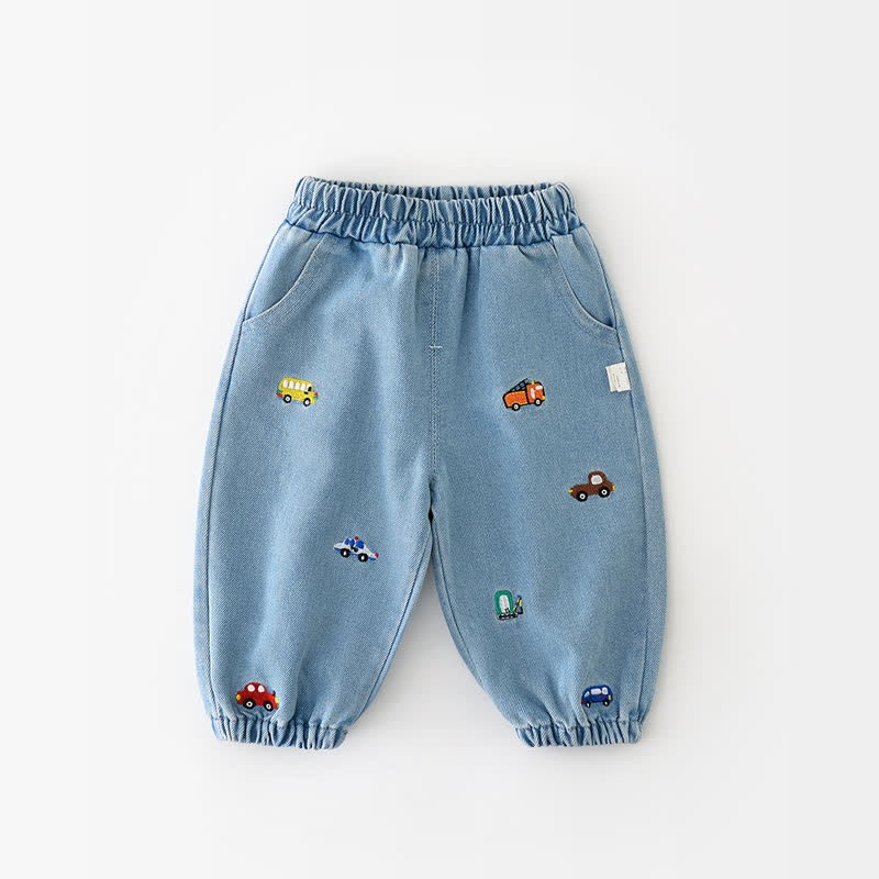 Baby Denim Embroidered Vehicle Pants - Blue - 2-3T - image 1