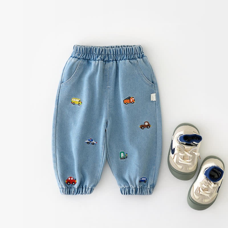 Baby Denim Embroidered Vehicle Pants - image 2
