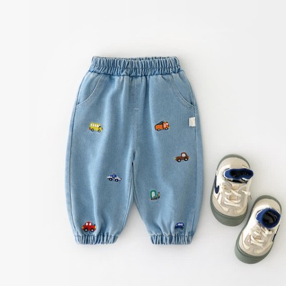 Baby Denim Embroidered Vehicle Pants - image 2