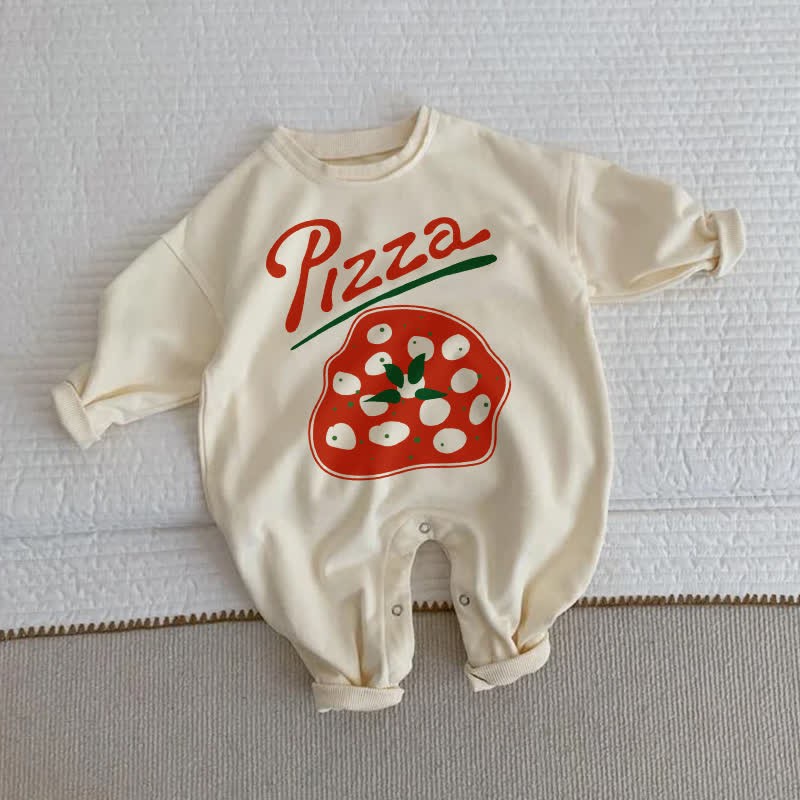 Baby Pizza Beige Long Sleeve Romper - Beige - 2-3T - image 1