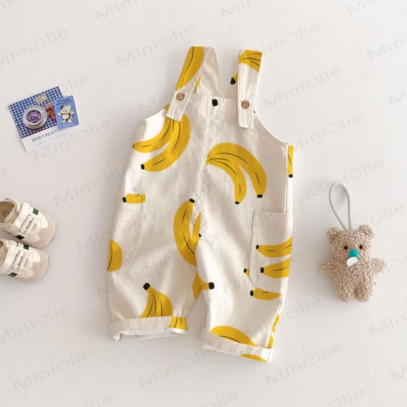 Baby Toddler Banana Printed Overalls  - White - 3-5T - image 1