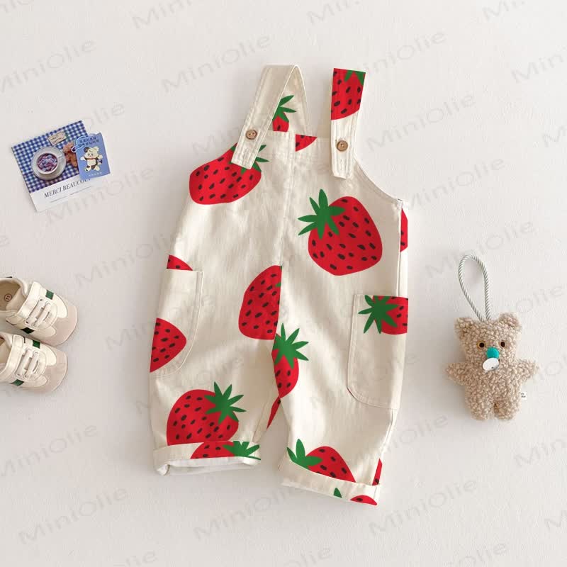 Baby Toddler Strawberry Printed Overalls  - White - 3-5T - image 1
