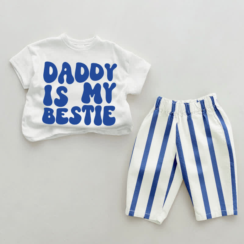 DADDY IS MY BESTIE Baby Blue Vertical Striped 2-piece Set - White&Blue - 2-3T - image 1