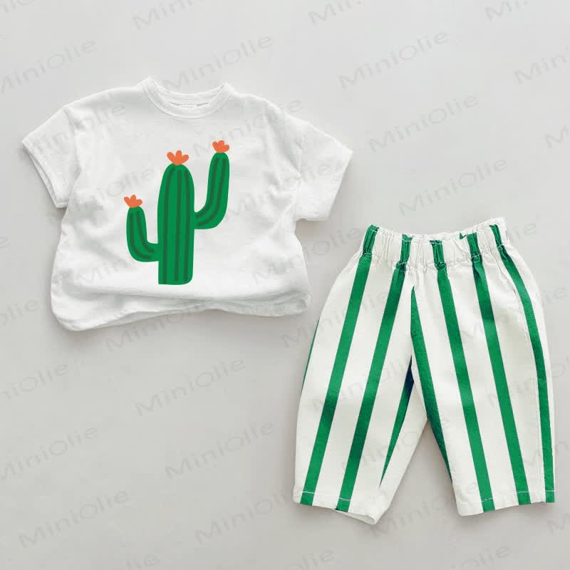 Baby Cactus Green Vertical Striped 2-piece Set - White&Green - 2-3T - image 1