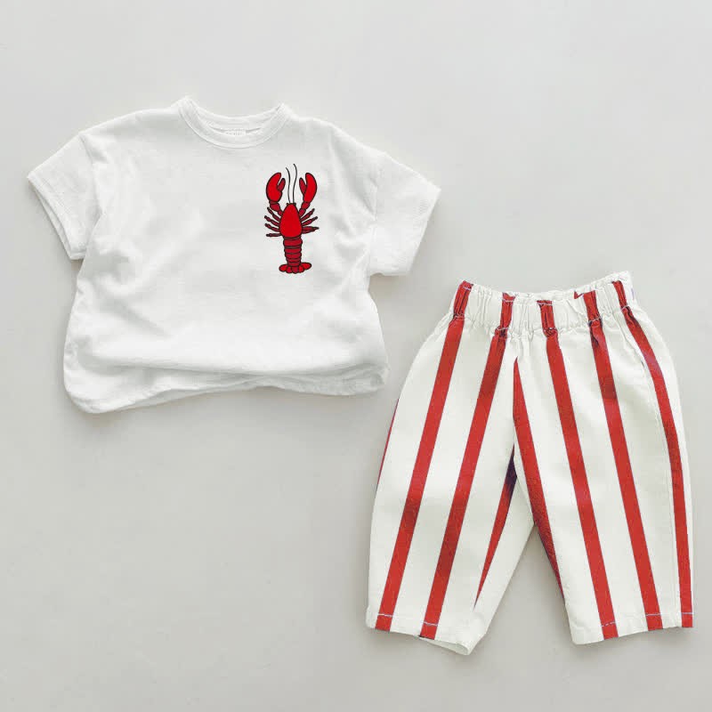 Baby Toddler Lobster Red Vertical Striped 2-piece Set - White&Red - 4-5T - image 1
