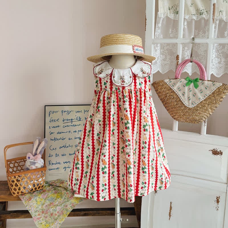 Toddler Red Embroidered Bunny Strawberry Dress - image 1