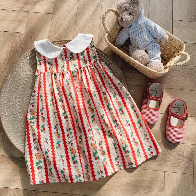 Toddler Red Embroidered Bunny Strawberry Dress - image 4