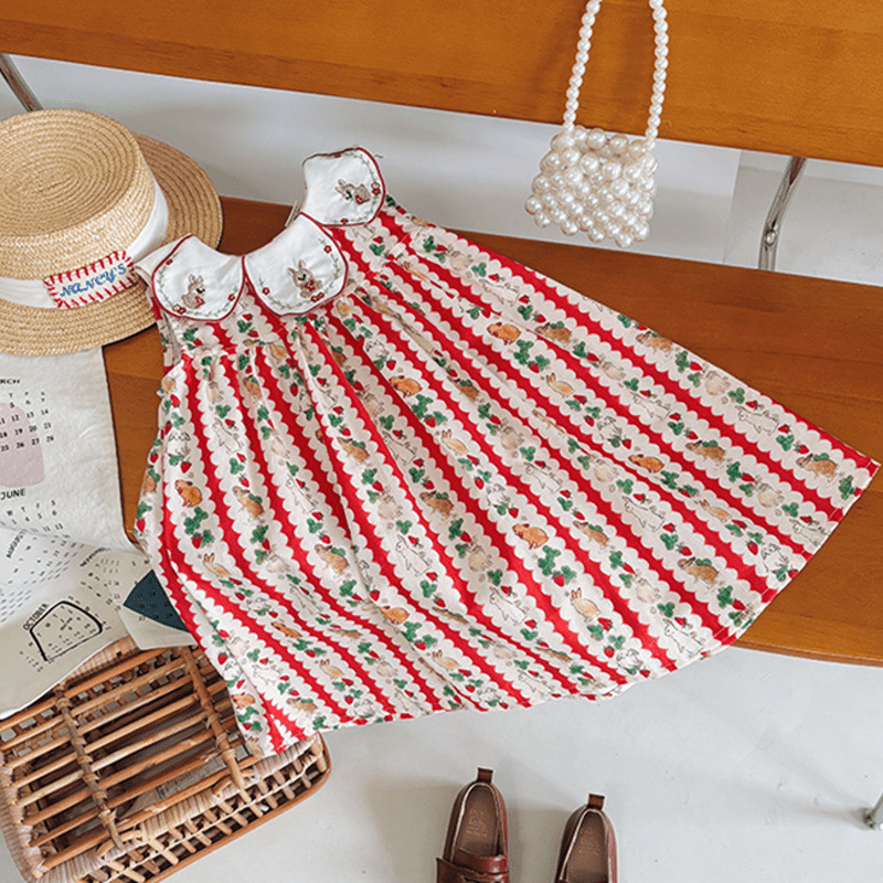 Toddler Red Embroidered Bunny Strawberry Dress - image 3