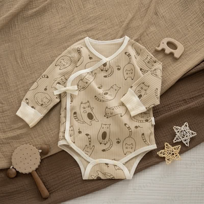 Baby Newborn Cat Ribbed Kimono Bodysuit - Khaki - 12-18M - image 1