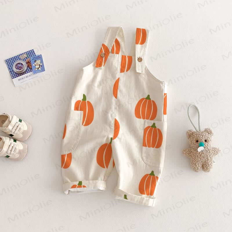 Baby Toddler Pumpkin Overalls  - White - 5-7T - image 1