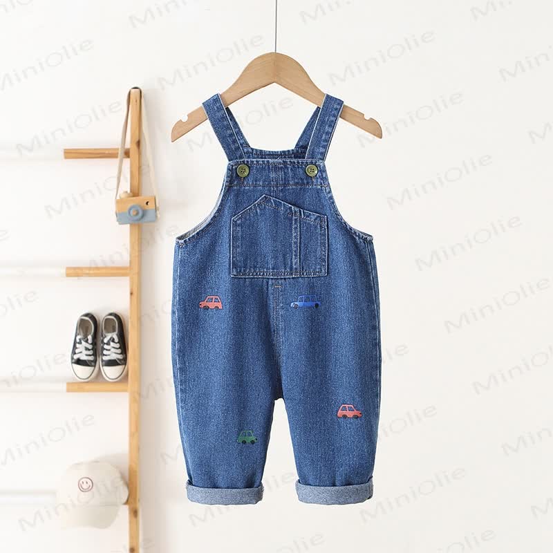 Toddler Car Embroidered Pocket Overalls - Blue - 5-7T - image 1