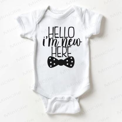 HELLO I'M NEW HERE Baby Bow Bodysuit - White - 18-24M - image 1