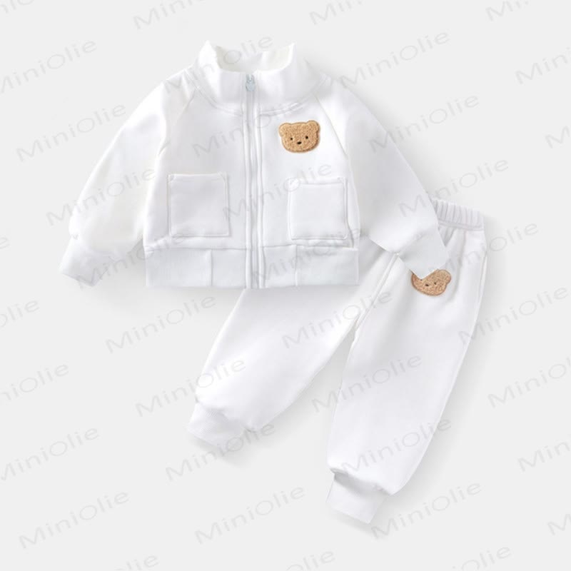 Toddler 2-Piece Bear Zipper Sweatsuit Set - White - 5-6T - image 2
