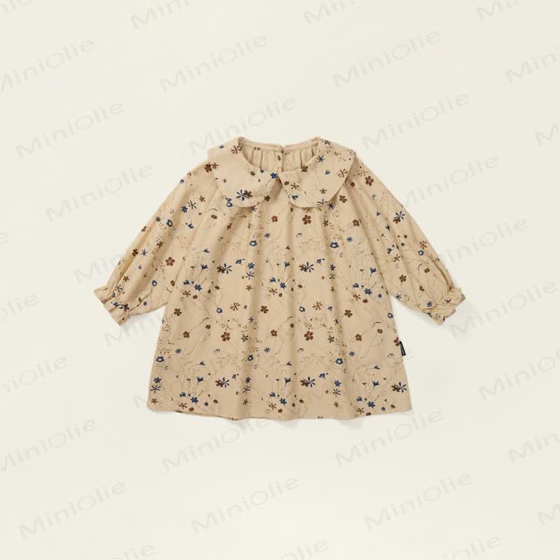 Toddler Vintage Flower Khaki Lapels Dress - Khaki - 10Y - image 1
