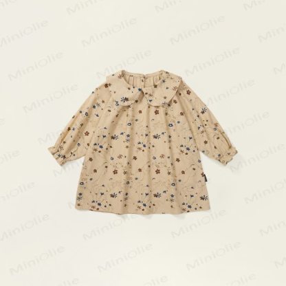 Toddler Vintage Flower Khaki Lapels Dress - Khaki - 10Y - image 1