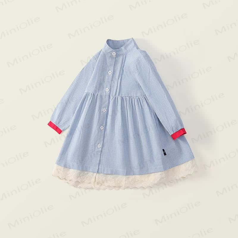 Toddler Blue Plaid Lace Shirt Dress - image 2