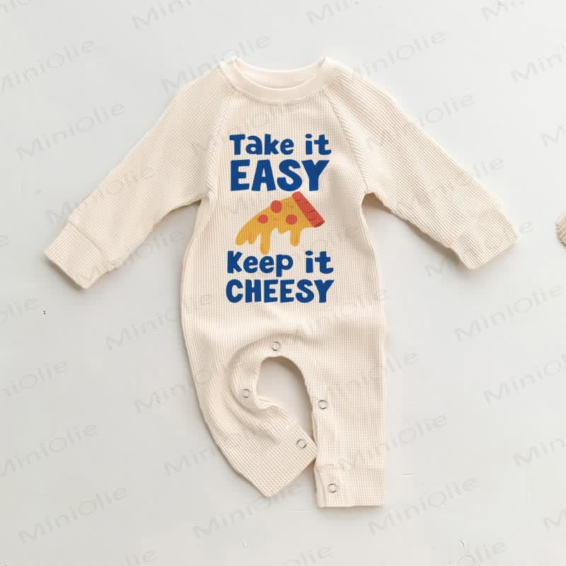 TAKE IT EASY KEEP IT CHEESY Baby Waffle Romper - Beige - 18-24M - image 1