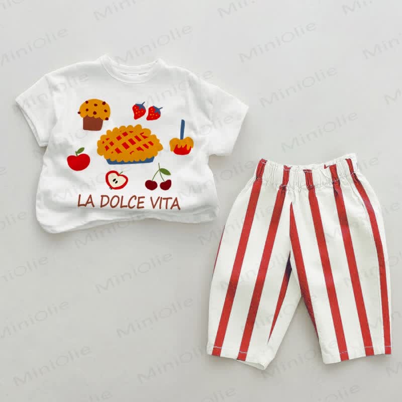LA DOLCE VITA Baby Foods Red Vertical Striped 2-piece Set - White&Red - 2-3T - image 1