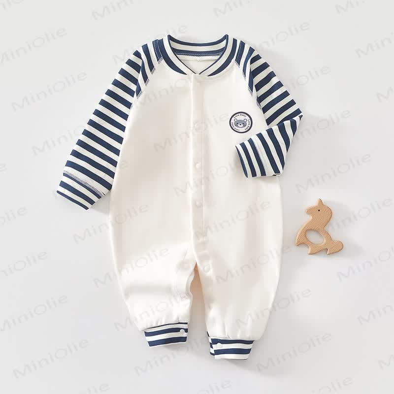 Baby Striped Sleeve Bear Badge Romper - Blue - 2-3T - image 13