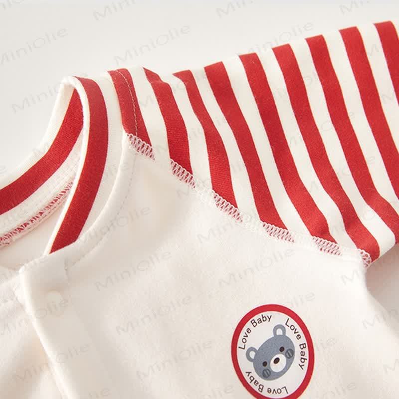 Baby Striped Sleeve Bear Badge Romper - image 3