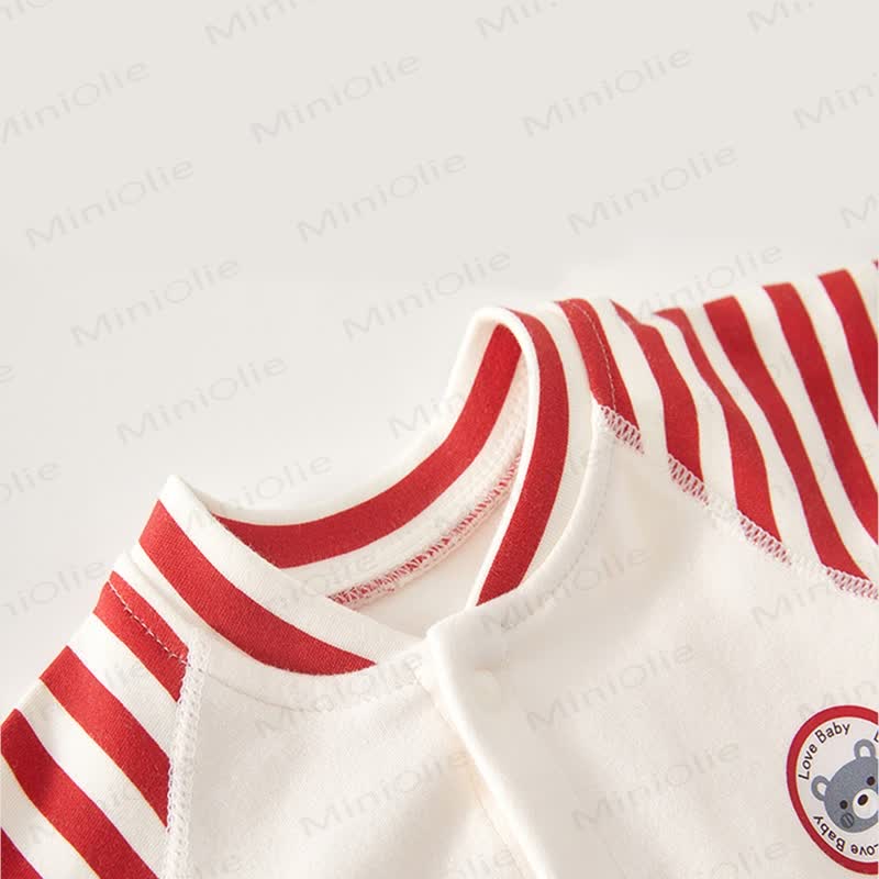 Baby Striped Sleeve Bear Badge Romper - image 2