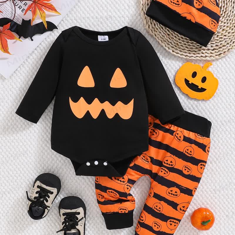Baby Halloween Bodysuit Pants and Hat 3pcs Set - Black - 12-18M - image 1