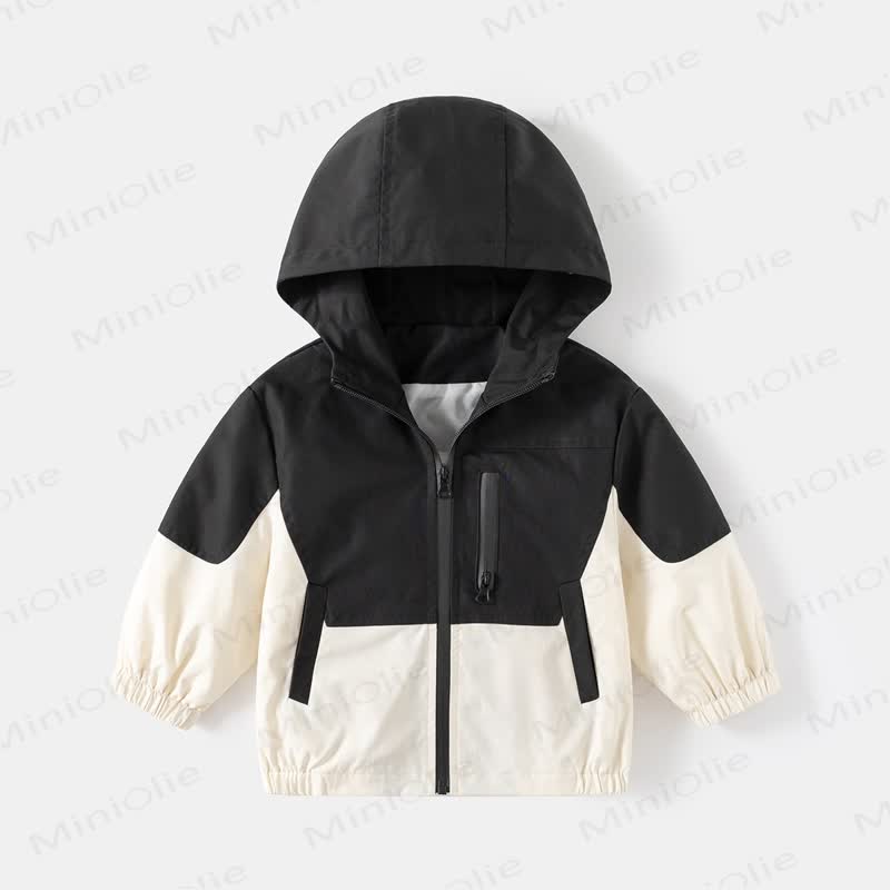 Kid Boy Contrast Color Hooded Jacket - Black - 8Y - image 2