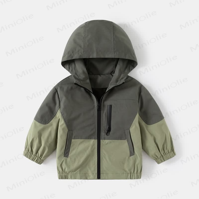 Kid Boy Contrast Color Hooded Jacket - Green - 8Y - image 9