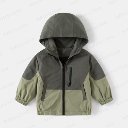 Kid Boy Contrast Color Hooded Jacket - Green - 8Y - image 9