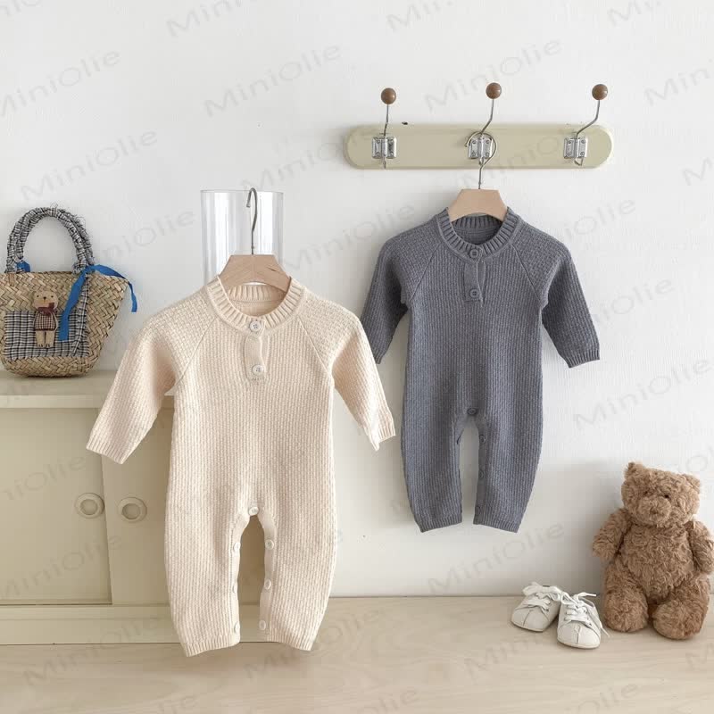 Baby Solid Color Knitted Romper - image 2