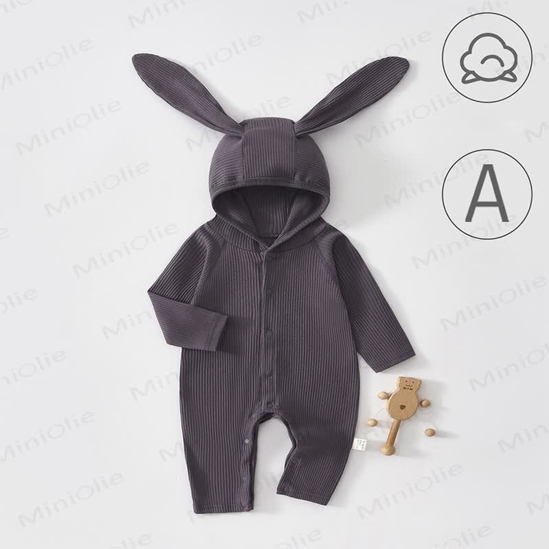 Baby Solid Color Rabbit Ear Hooded Romper - Grey - 2-3T - image 2