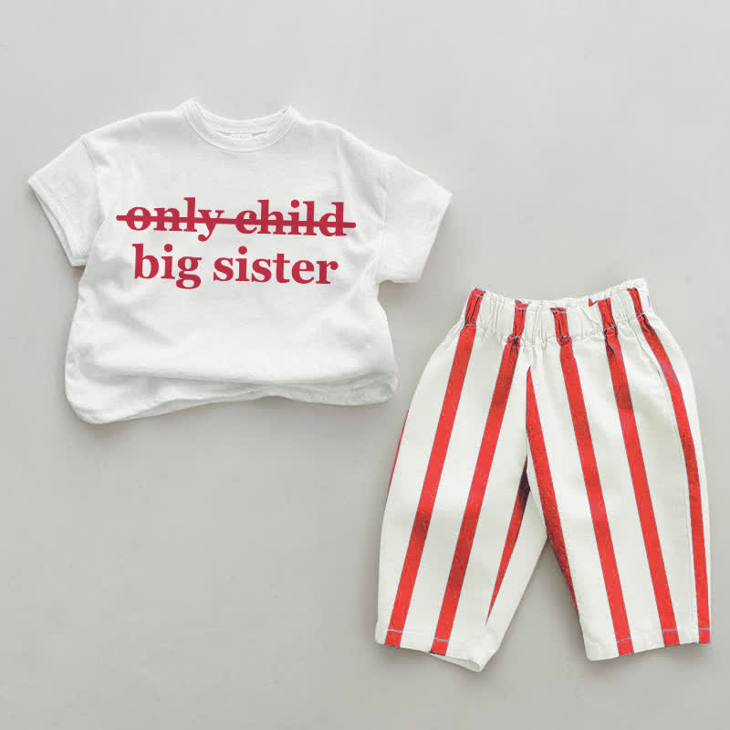 BIG SISTER Baby Red Vertical Striped 2-piece Set - White&Red - 2-3T - image 1