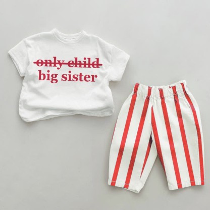 BIG SISTER Baby Red Vertical Striped 2-piece Set - White&Red - 2-3T - image 1