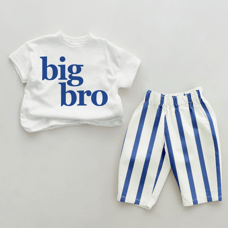 BIG BRO Baby Blue Vertical Striped 2-piece Set - White&Blue - 2-3T - image 1