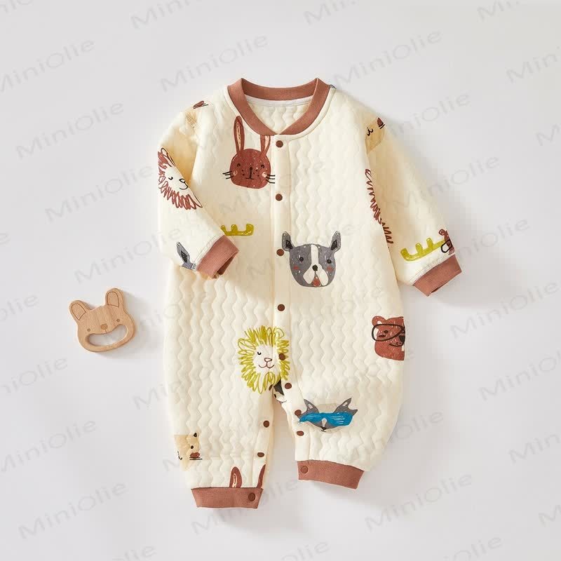 Baby Cartoon Animals Quilted Romper - Beige - 18-24M - image 1