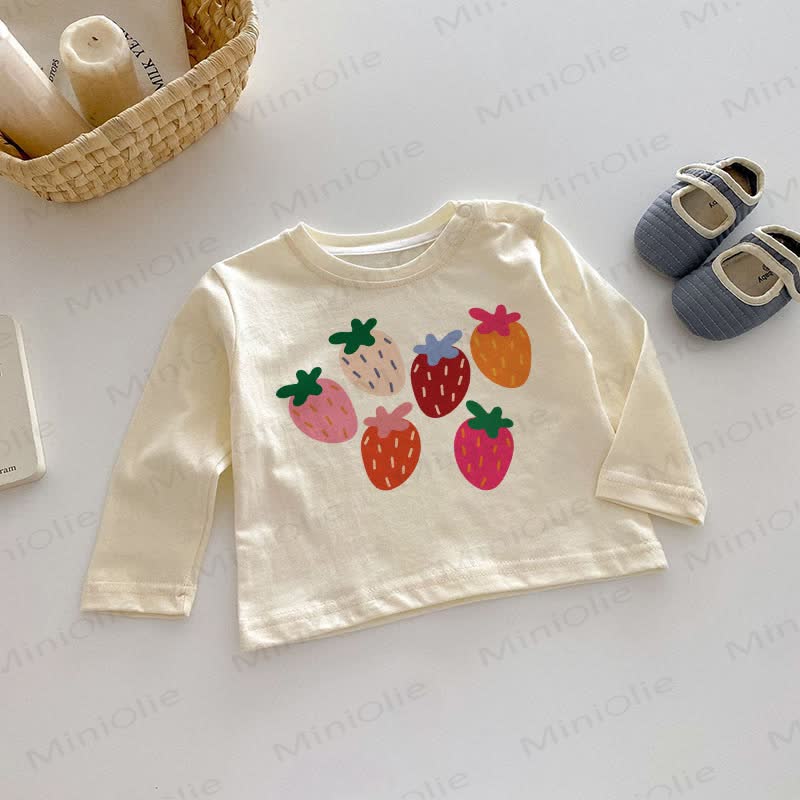 Baby Colorful Strawberries Beige Long Sleeves Top - Beige - 2-3T - image 1
