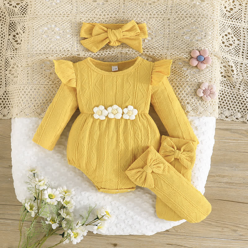 Baby Flower Bodysuit Headband Socks - Yellow - 12-18M - image 2