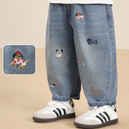 Baby Toddler Puppy Embroidered Denim Pants - image 2