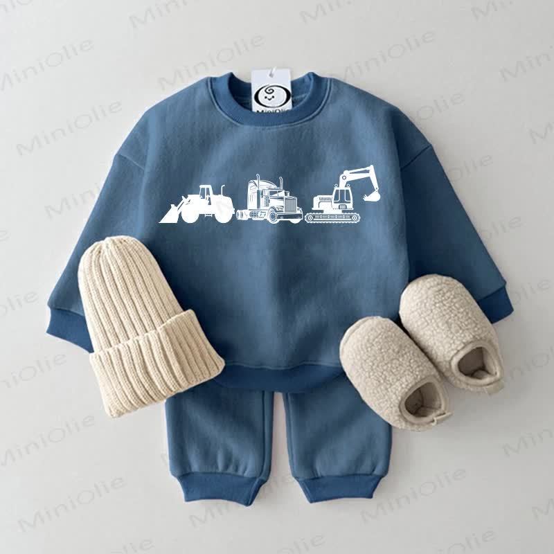 Baby Engineering Vehicle Blue Sweatsuit 2-piece Set - Blue - 2-3T - image 1