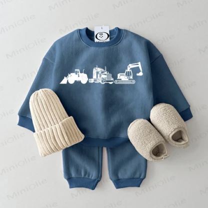 Baby Engineering Vehicle Blue Sweatsuit 2-piece Set - Blue - 2-3T - image 1
