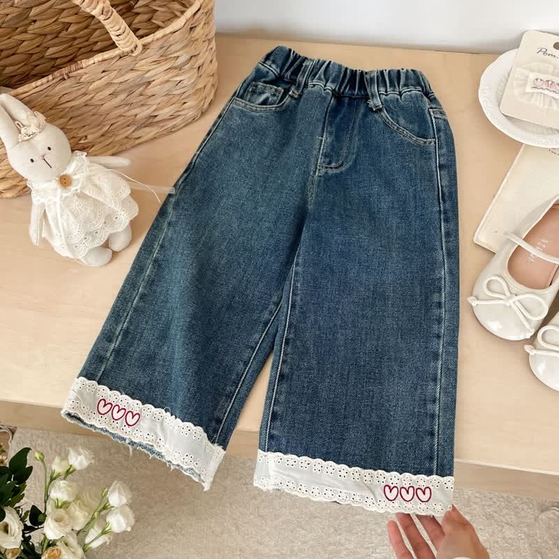 Toddler Heart Denim Lace Pants - Blue - 8Y - image 1