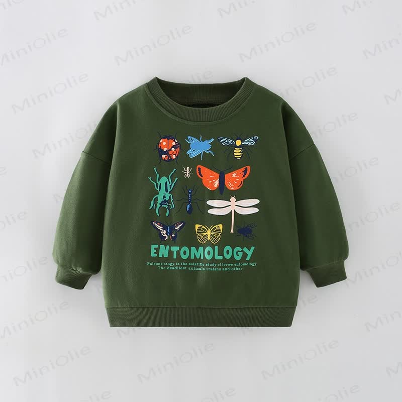 ENTOMOLOGY Kid Boy Various Insects Sweatshirt - Dark Green - 8Y - image 1